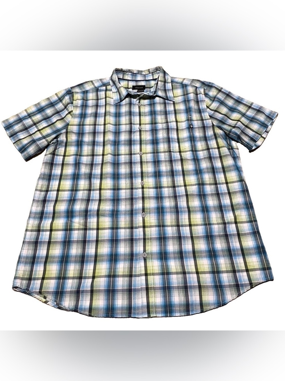 Marmot Size XL Mens Green Plaid Short Sleeve Collared Button Up Shirt Logo